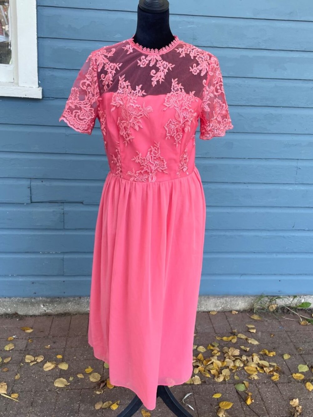 80s Style Chi Chi London Dress Long Layered Lace Top Pink Flowy European Sz 10
